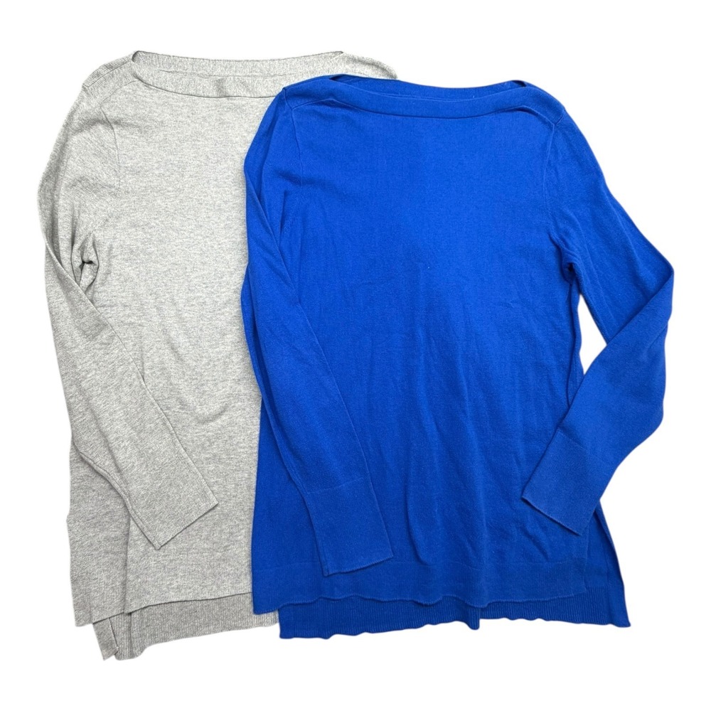 J.Crew Womens 2 Pack Boatneck Cotton Sweaters Grey Blue BC544 Size M